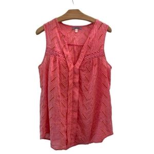 Anthropologie sleeveless, rasberry eyelet top, sz 6
